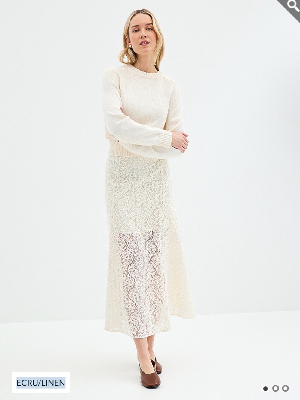 Ecru Lace Maxi Skirt - Women's Elegant Linen Blend by Grace & Mila Paris